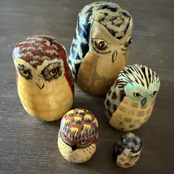 Other - Owl 🦉 nesting dolls rustic Russian doll style nesting owl figures
